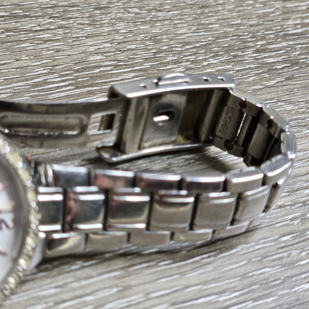 Seiko Crystal Bezel Silver Guilloche Dial Date Women's Watch 6N22-00D0 Tested